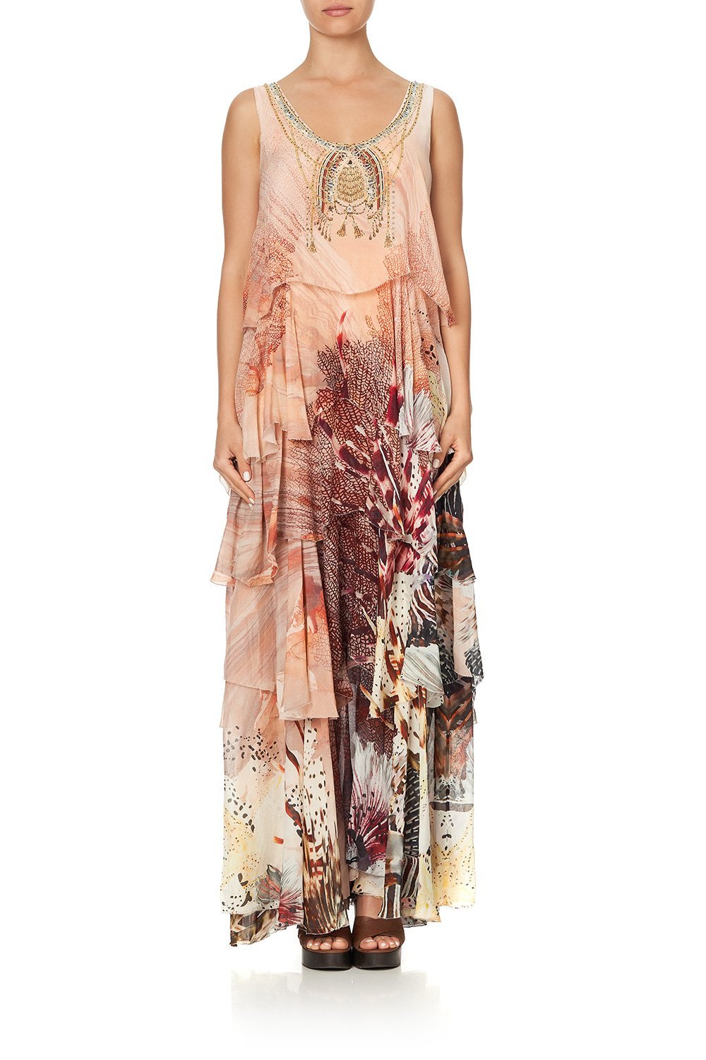 LAYERED FRILL LONG DRESS COASTAL TREASURE