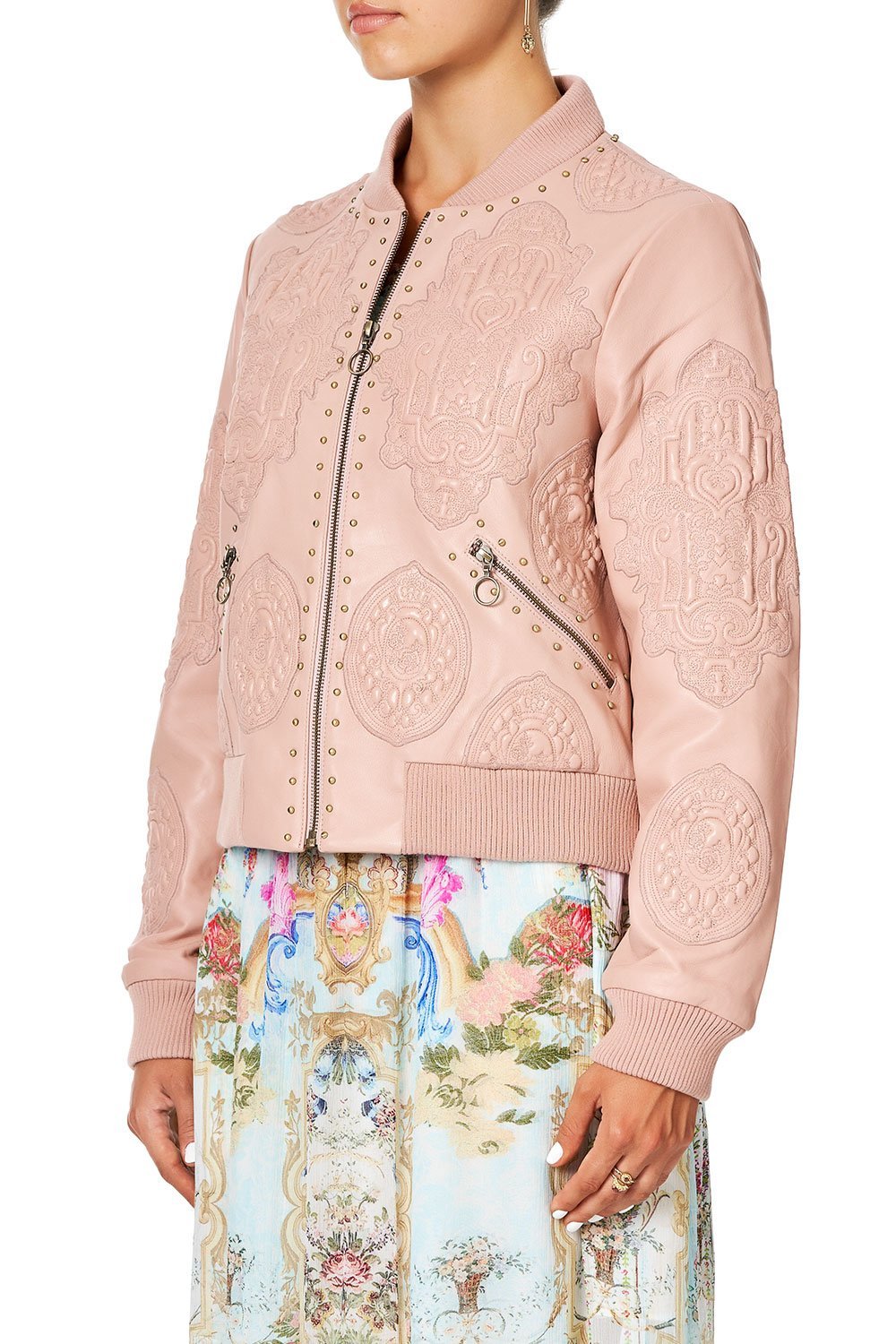 CAMILLA LEATHER BOMBER JACKET VERSAILLES SKY