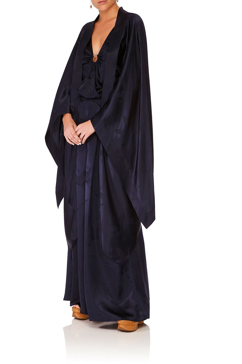 CAMILLA SOLID NAVY LONG DRAPED ROBE