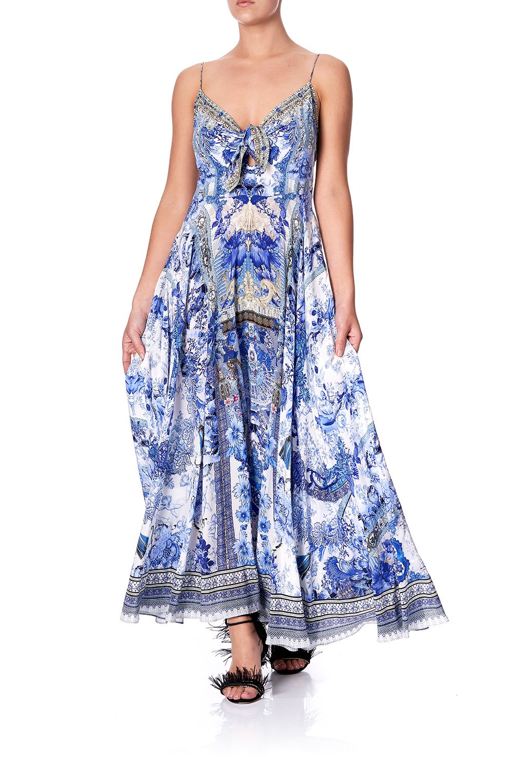 LONG DRESS WITH TIE FRONT PAINTED PROVINCIAL