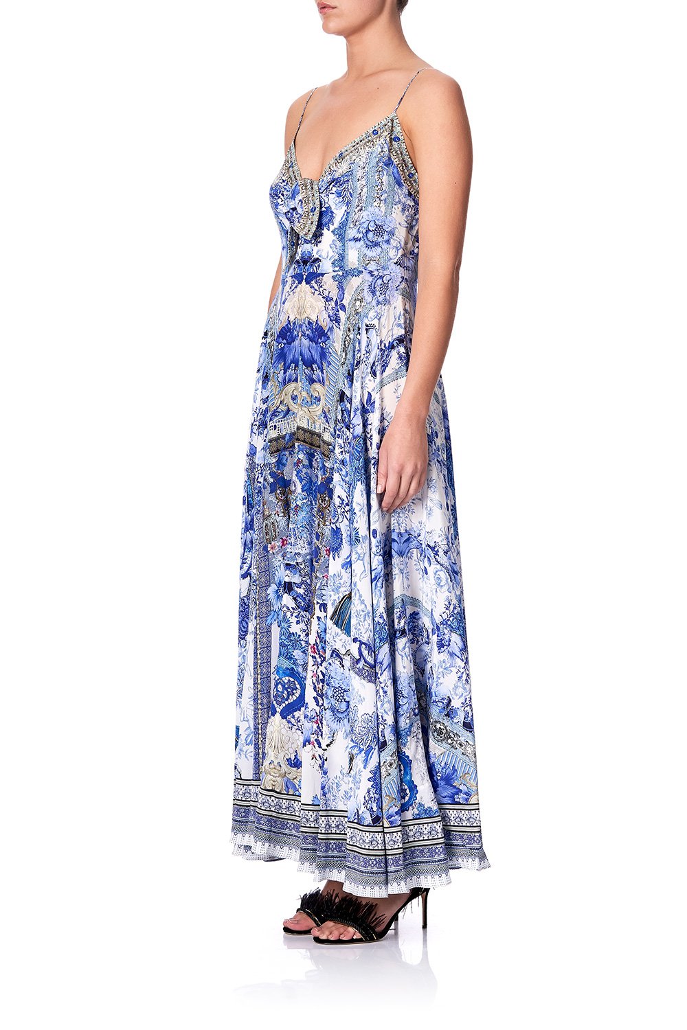 LONG DRESS WITH TIE FRONT PAINTED PROVINCIAL
