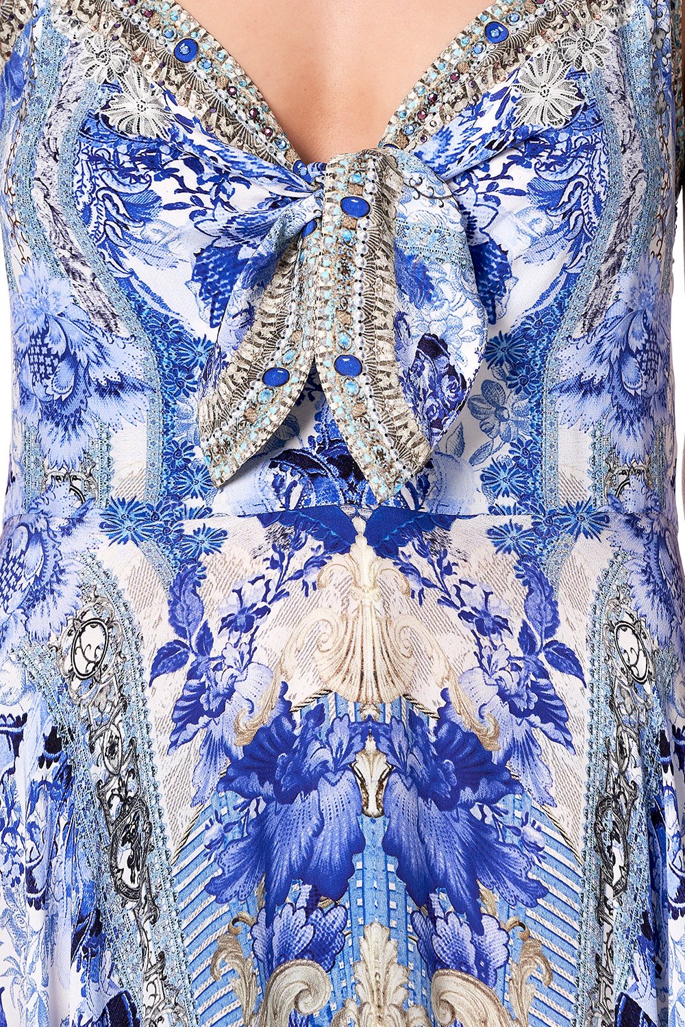 LONG DRESS WITH TIE FRONT PAINTED PROVINCIAL