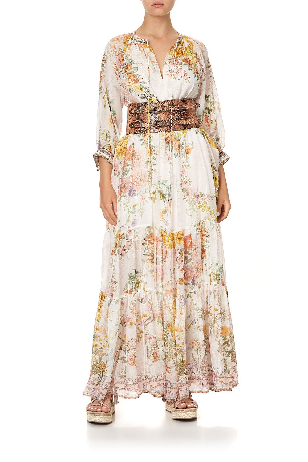 LONG GATHERED PANEL DRESS IN THE HILLS OF TUSCANY