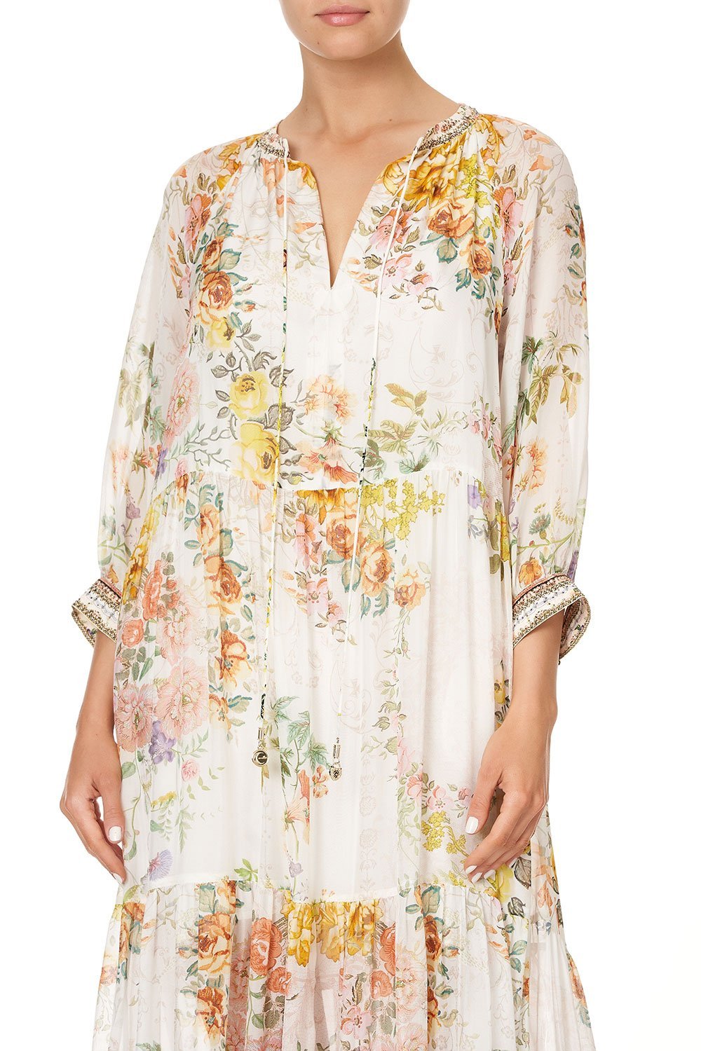 LONG GATHERED PANEL DRESS IN THE HILLS OF TUSCANY