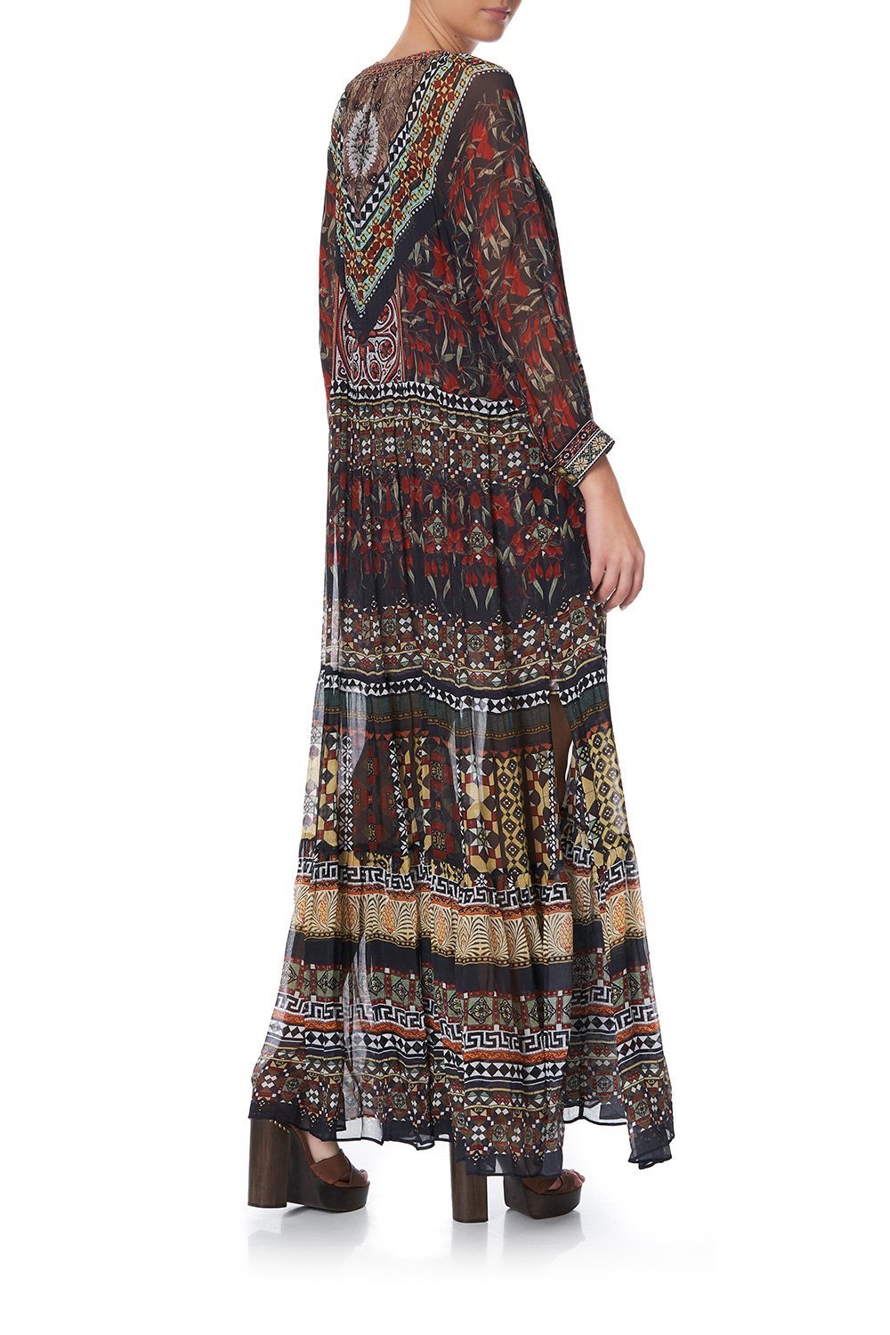 LONG GATHERED PANEL DRESS PAVED IN PAISLEY