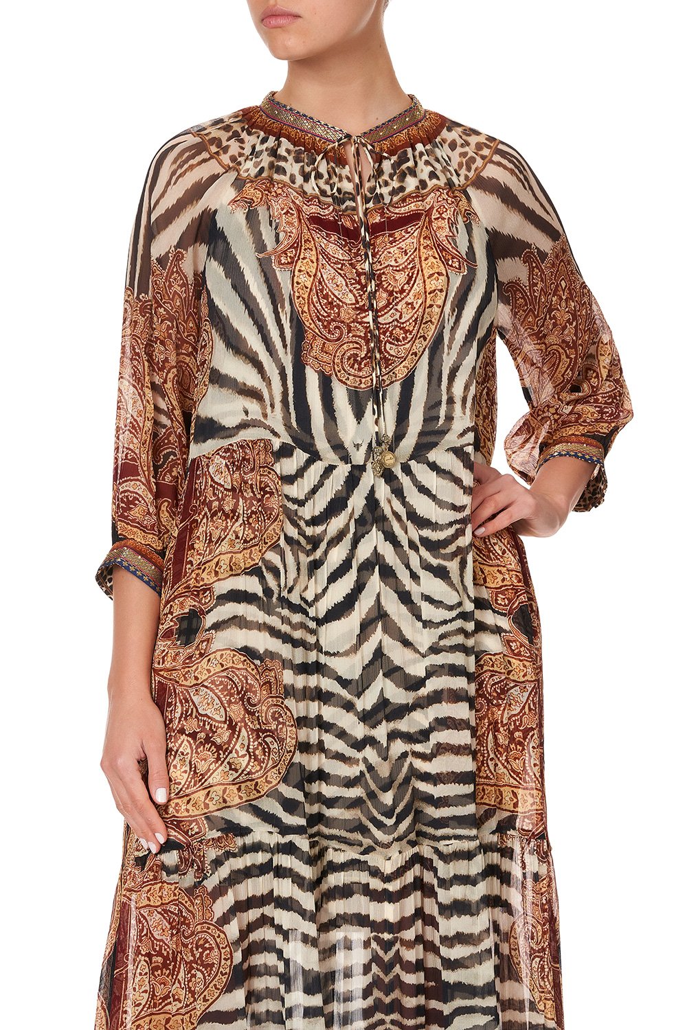 LONG GATHERED PANEL DRESS WILD FIRE