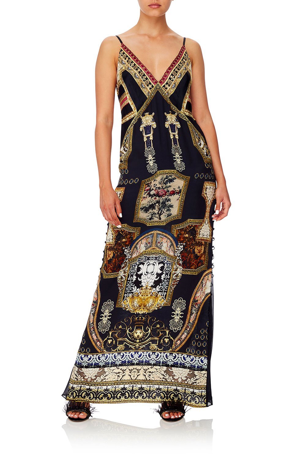 CAMILLA LONG GODET SLIP DRESS MIDNIGHT MEETING