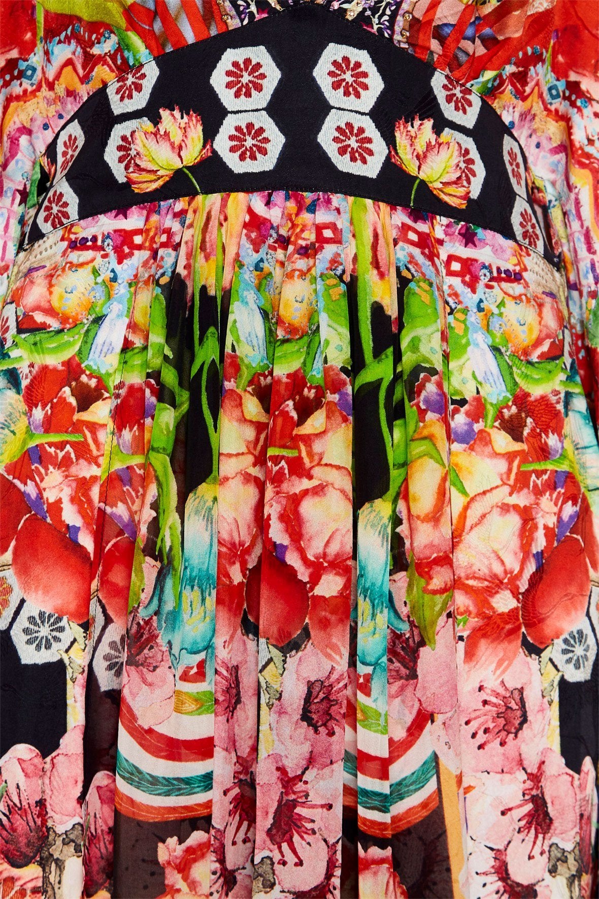 LONG KAFTAN WITH WAISTBAND PAINTED LAND