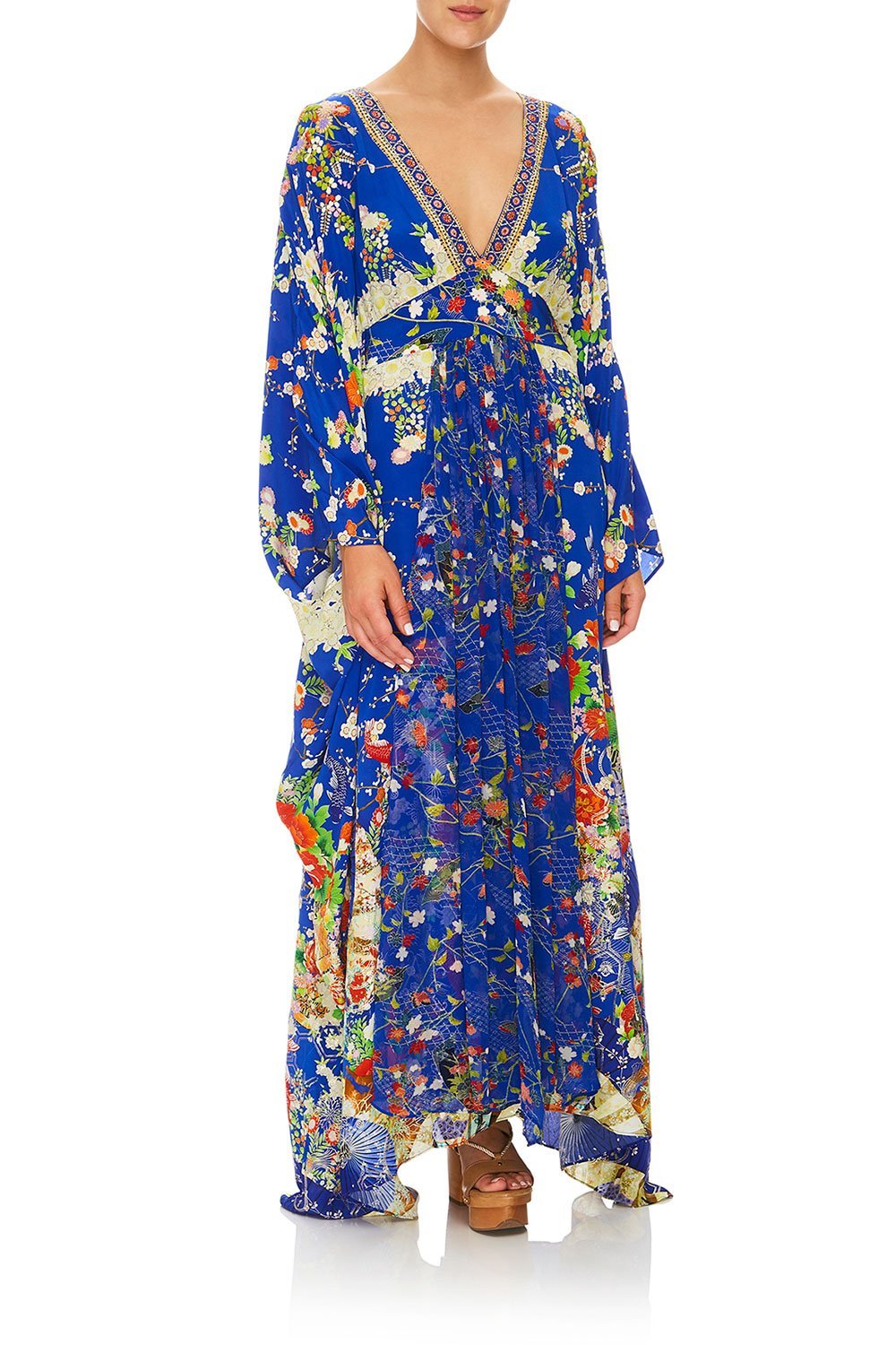 CAMILLA LONG KAFTAN WITH WAISTBAND PLAYING KOI