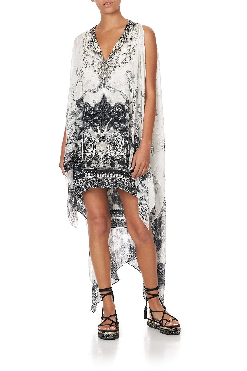 LONG SHEER OVERLAY DRESS MIDNIGHT PEARL