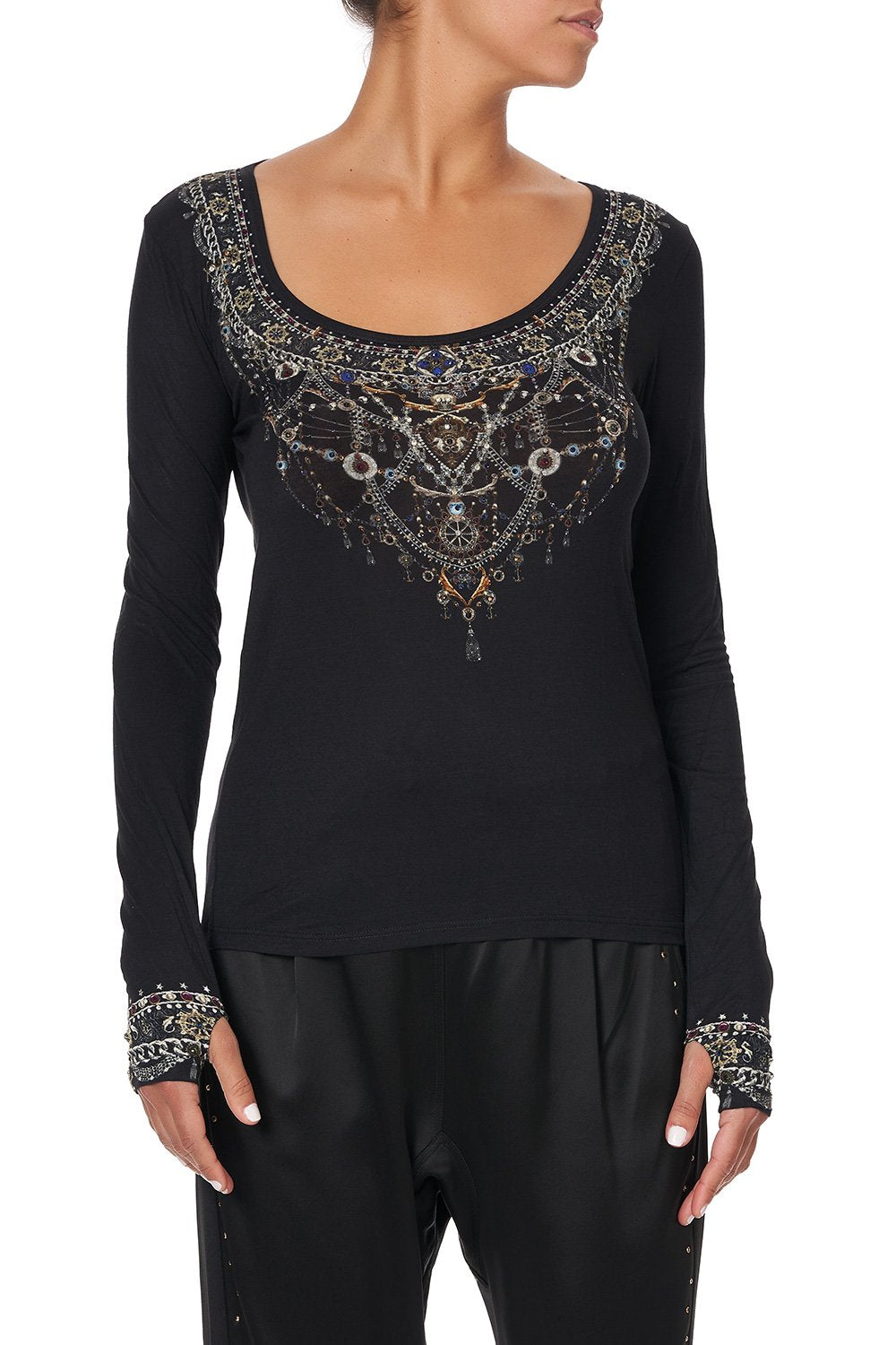 LONG SLEEVE TOP WITH THUMBHOLE MIDNIGHT PEARL