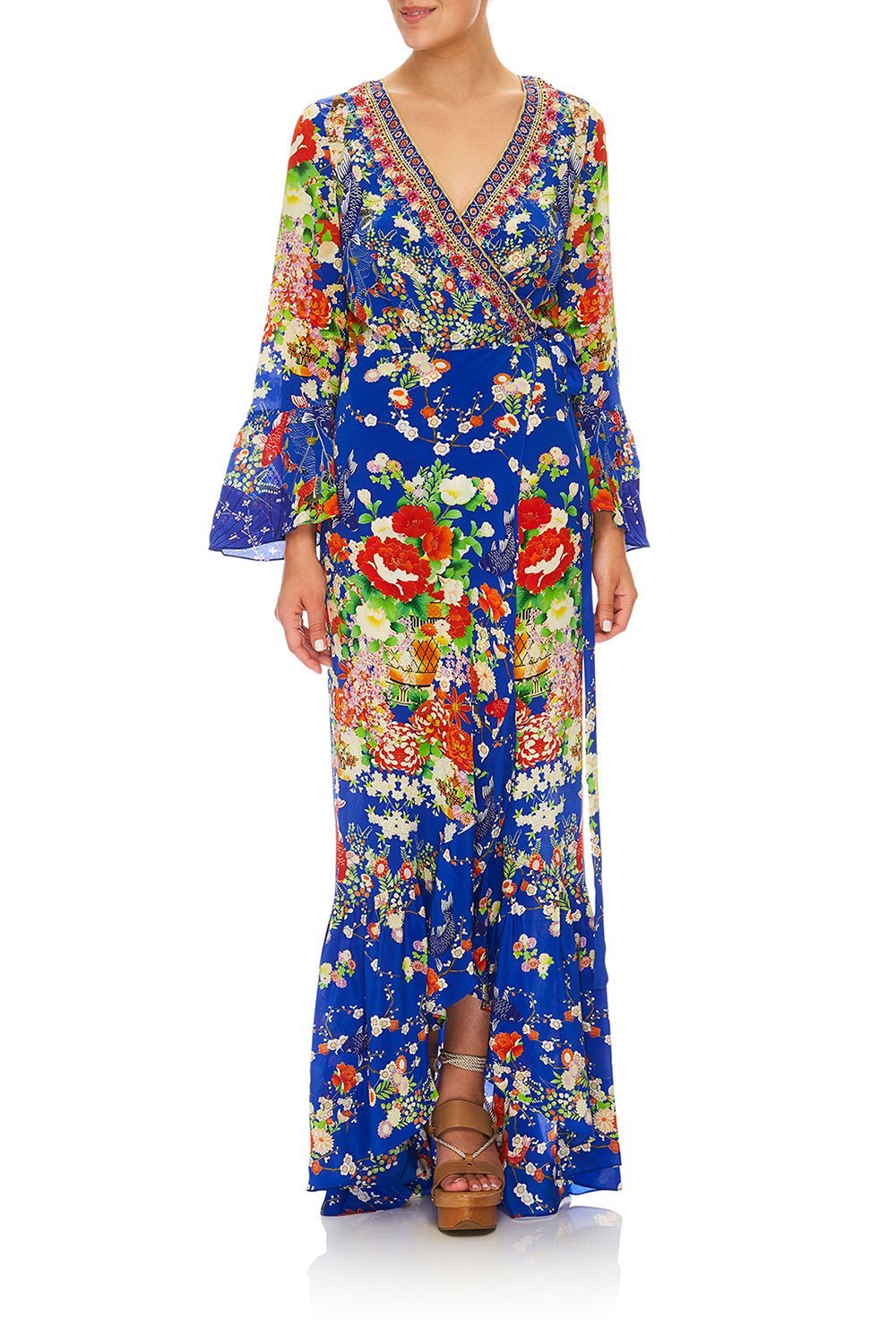 CAMILLA LONG SLEEVE WRAP DRESS PLAYING KOI
