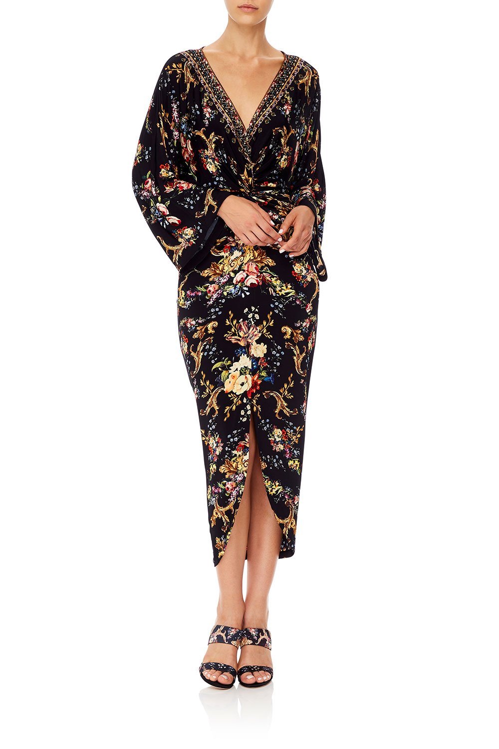 CAMILLA LONG SPLIT FRONT TWIST DRESS FRIEND IN FLORA