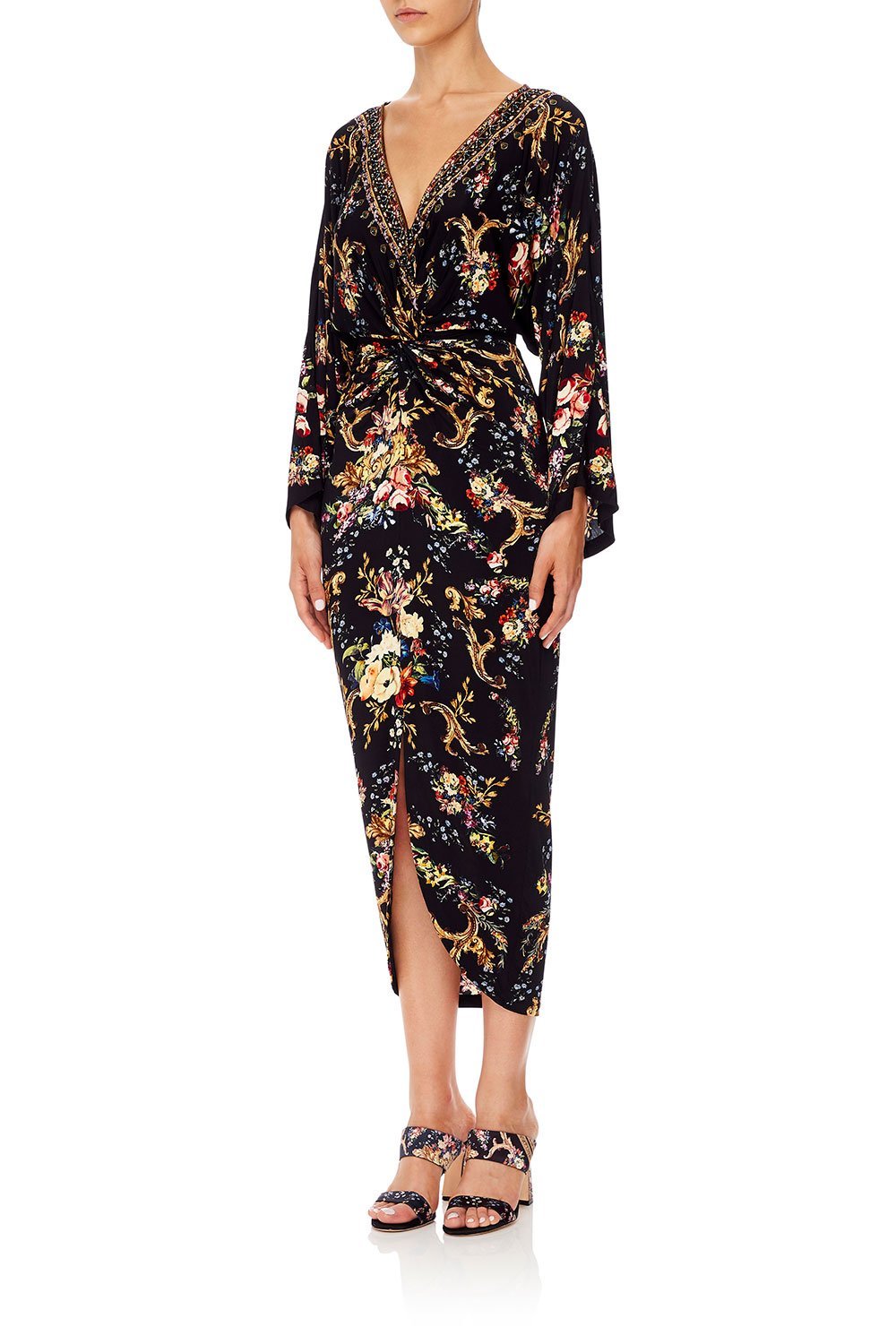 CAMILLA LONG SPLIT FRONT TWIST DRESS FRIEND IN FLORA