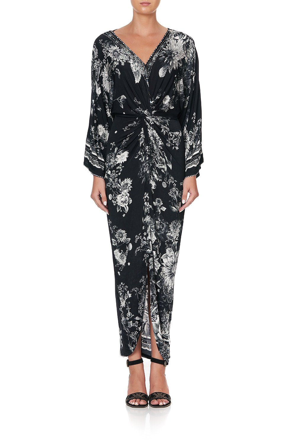 LONG SPLIT FRONT TWIST DRESS MOONSHINE BLOOM
