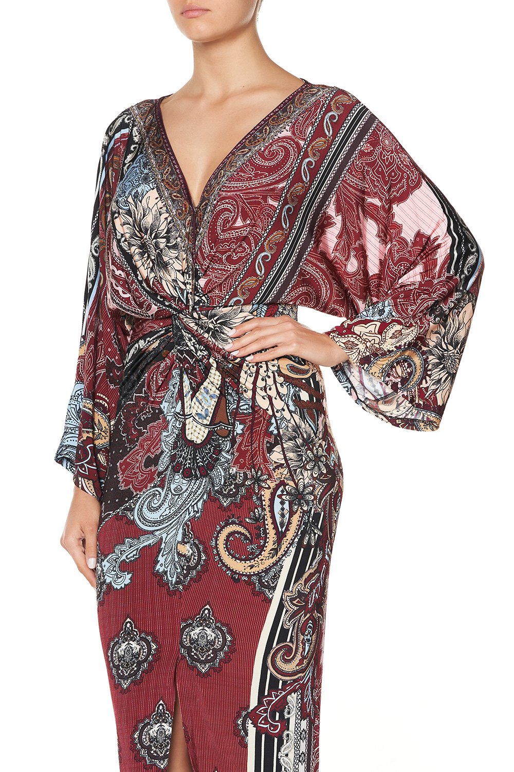 LONG SPLIT FRONT TWIST DRESS TALE OF THE FIRE BIRD