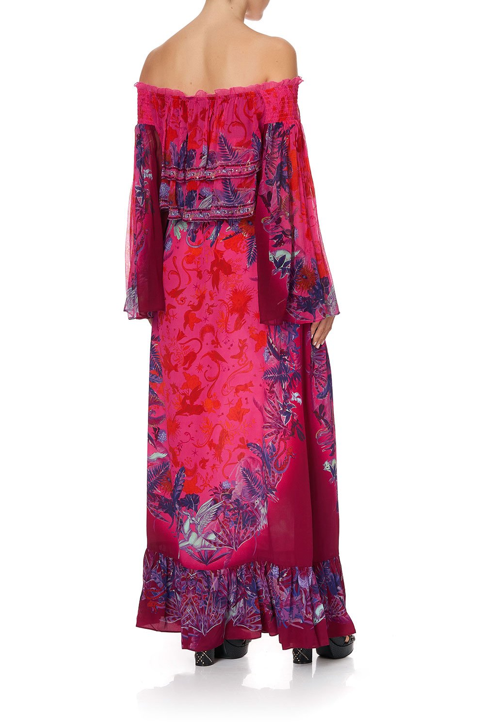 LONG TIERED RUFFLE DRESS TROPIC OF NEON