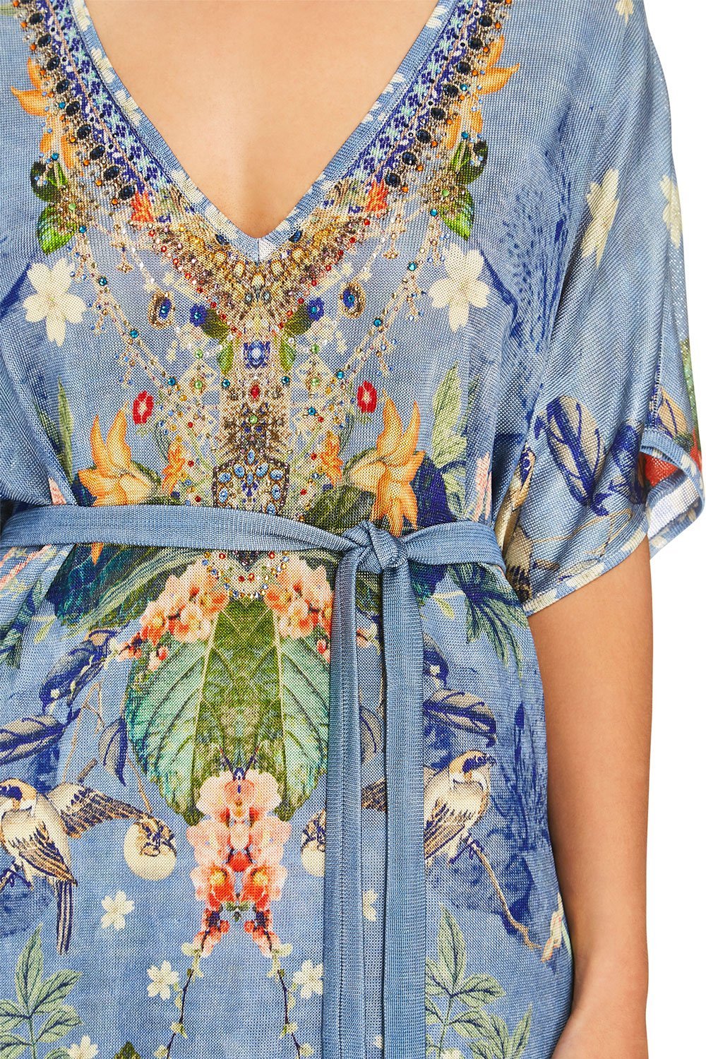 CAMILLA FARAWAY FLORALS LONG V NECK DRESS W/ TIE