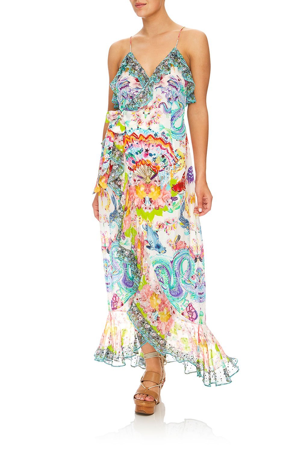 CAMILLA DRAGON DIVINITY LONG WRAP DRESS W/ FRILL