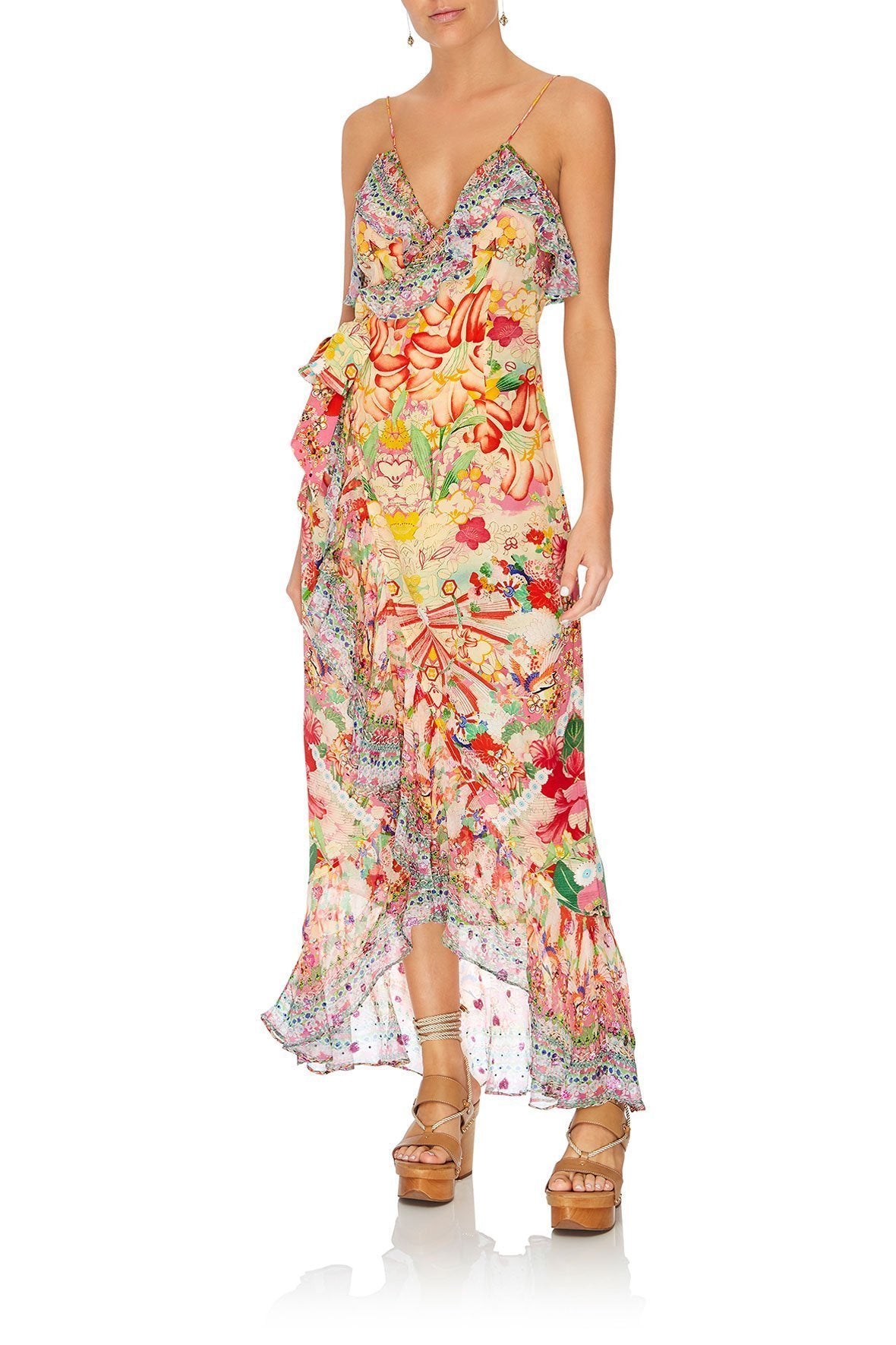 LONG WRAP DRESS WITH FRILL KIMONO KISSES