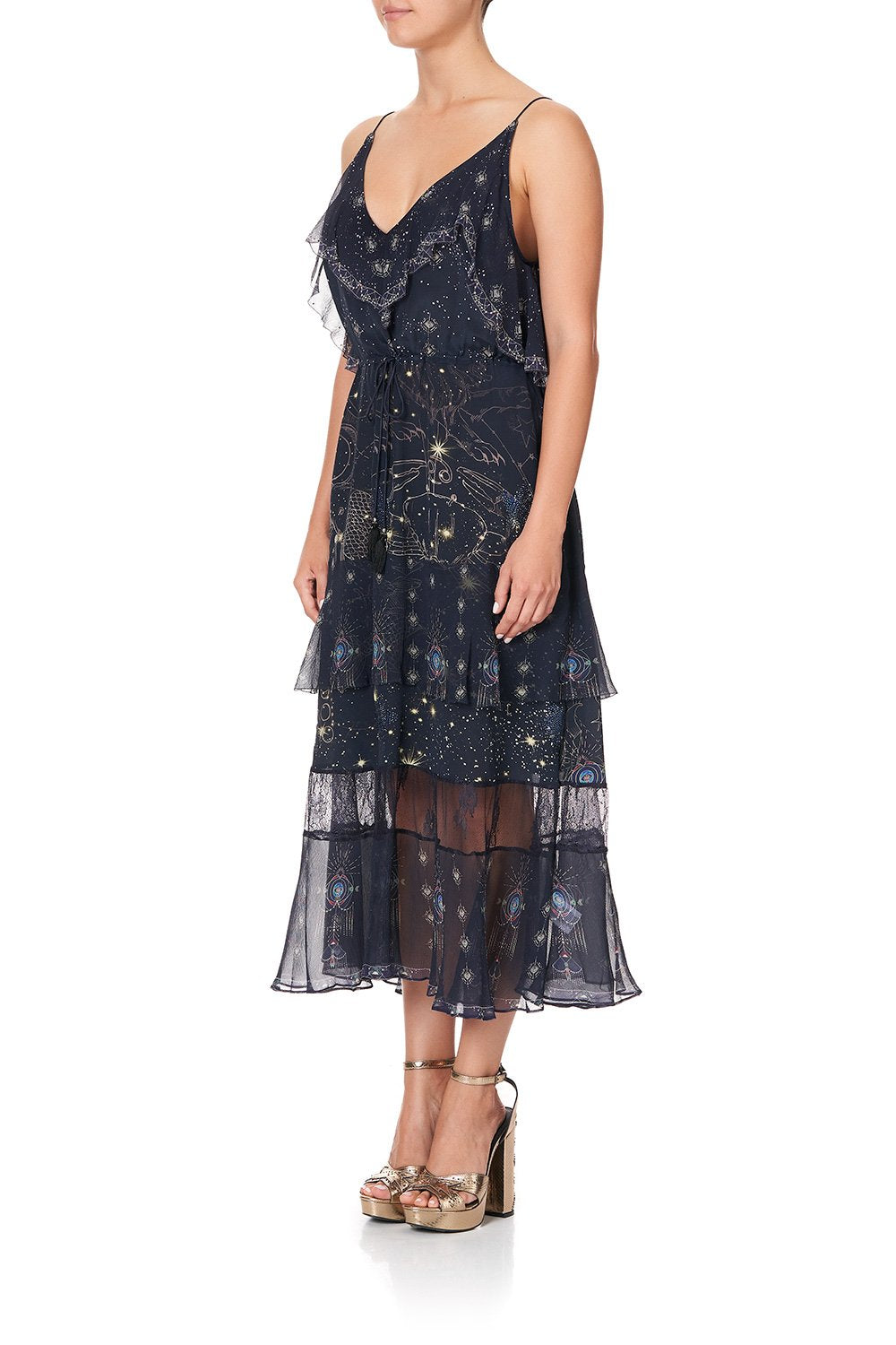 MIDI DRESS WITH NECKLINE FRILL ITS A SIGN