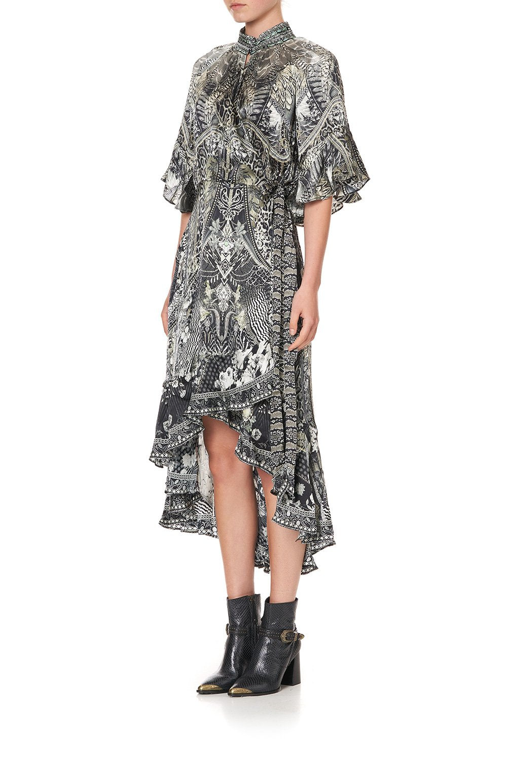 MIDI WRAP DRESS WITH RAGLAN SLEEVE ONE TRIBE