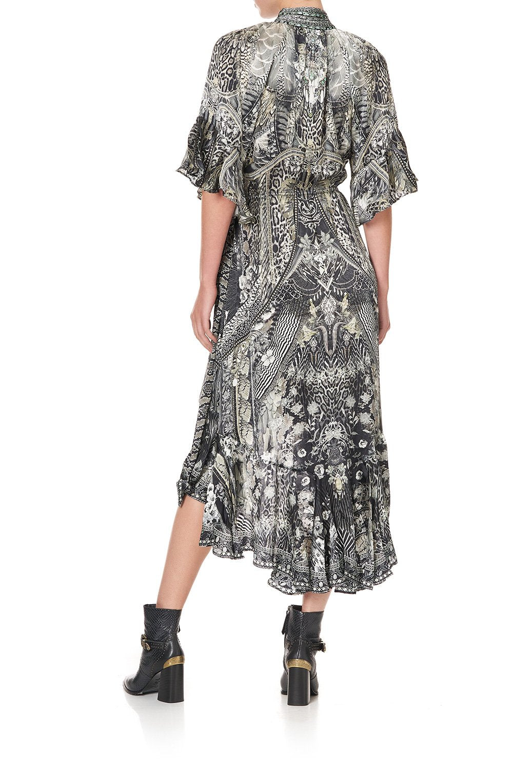 MIDI WRAP DRESS WITH RAGLAN SLEEVE ONE TRIBE