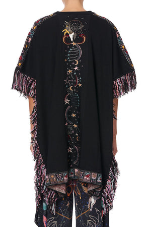 KNIT JACQUARD PONCHO WITH HARDWARE MIDNIGHT MOON HOUSE
