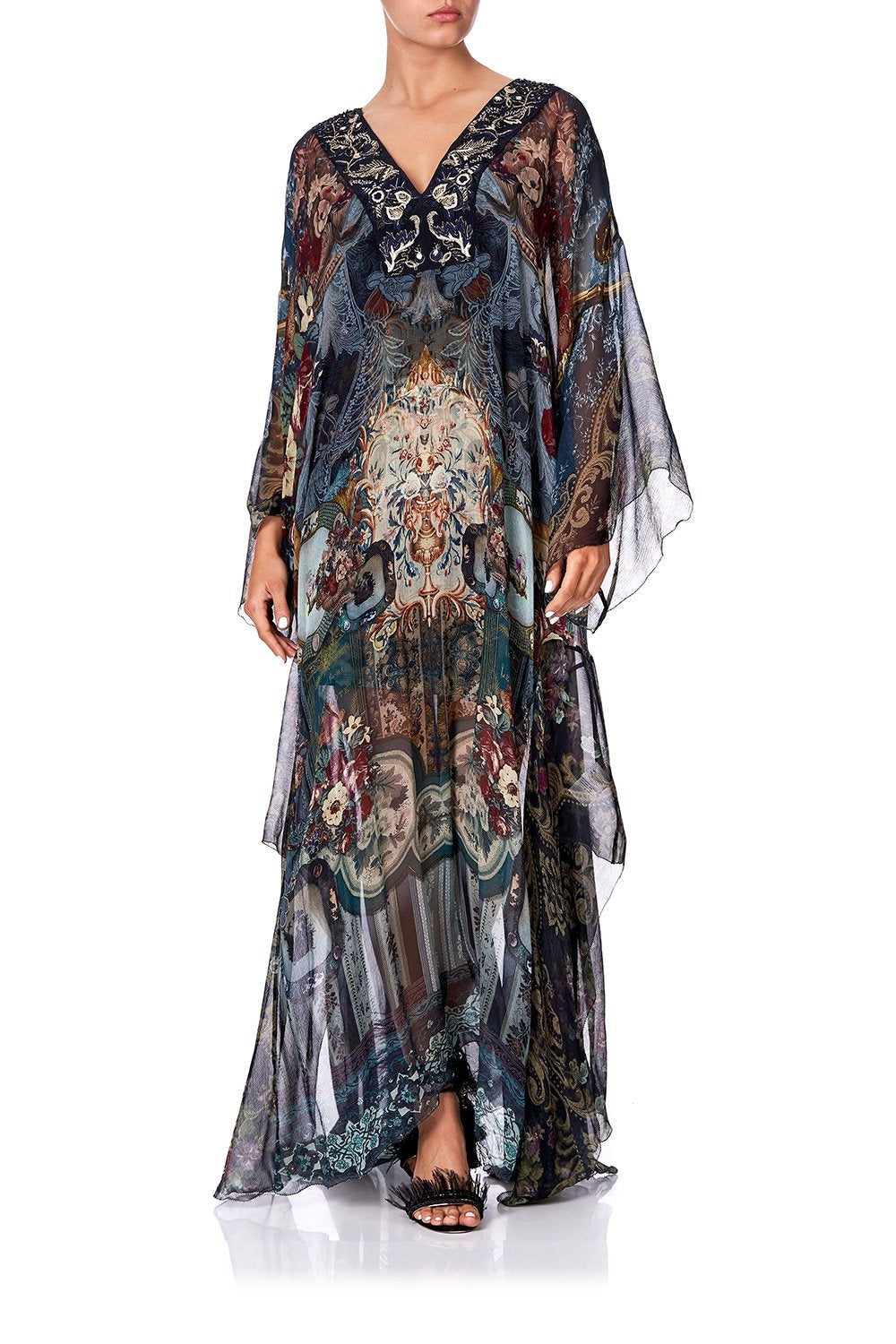 SHEER KAFTAN WITH TIE AND SLIP HOTEL BOHEME