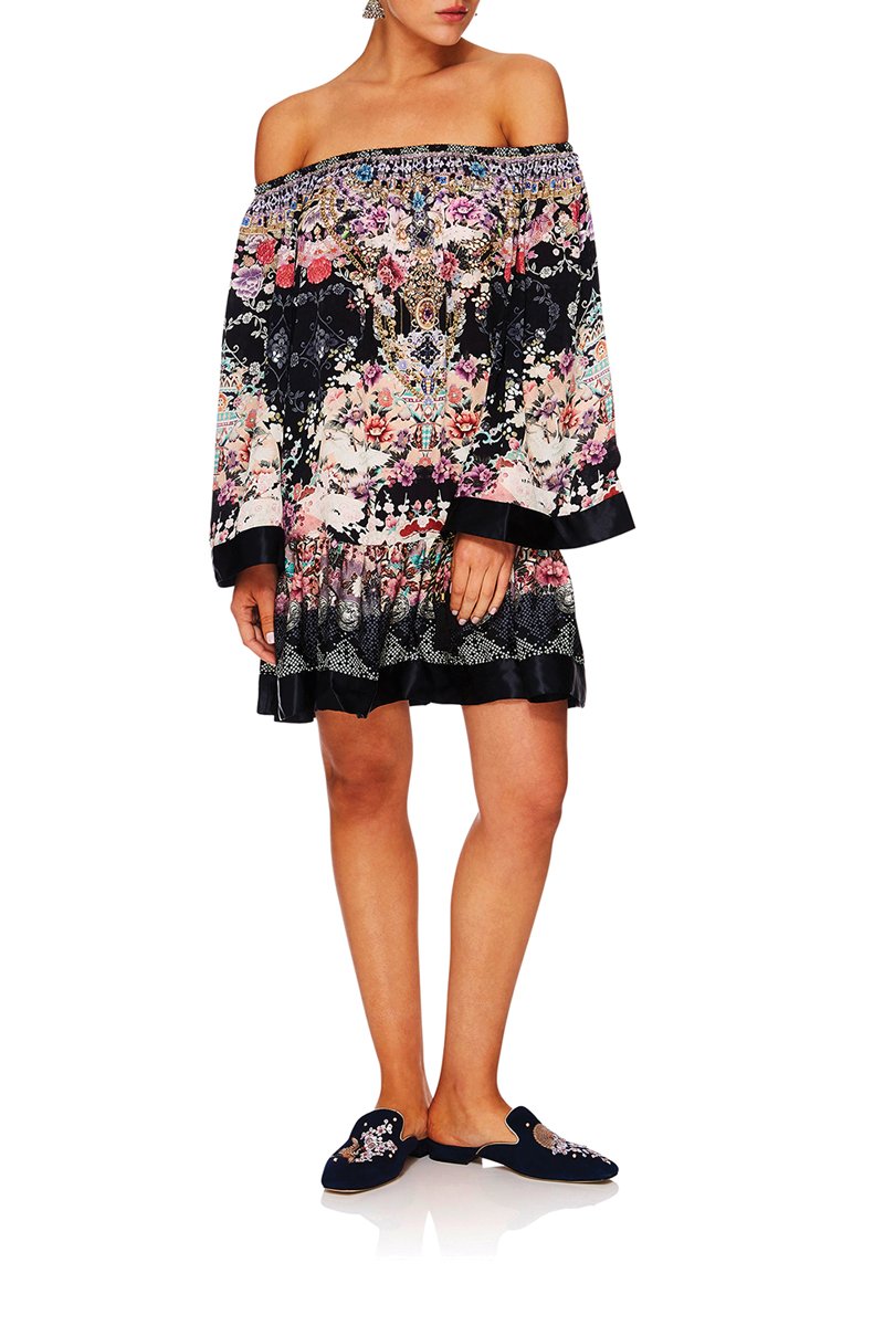 CAMILLA NIGHTS WITH HER OFF SHOULDER FRILL HEM DRESS