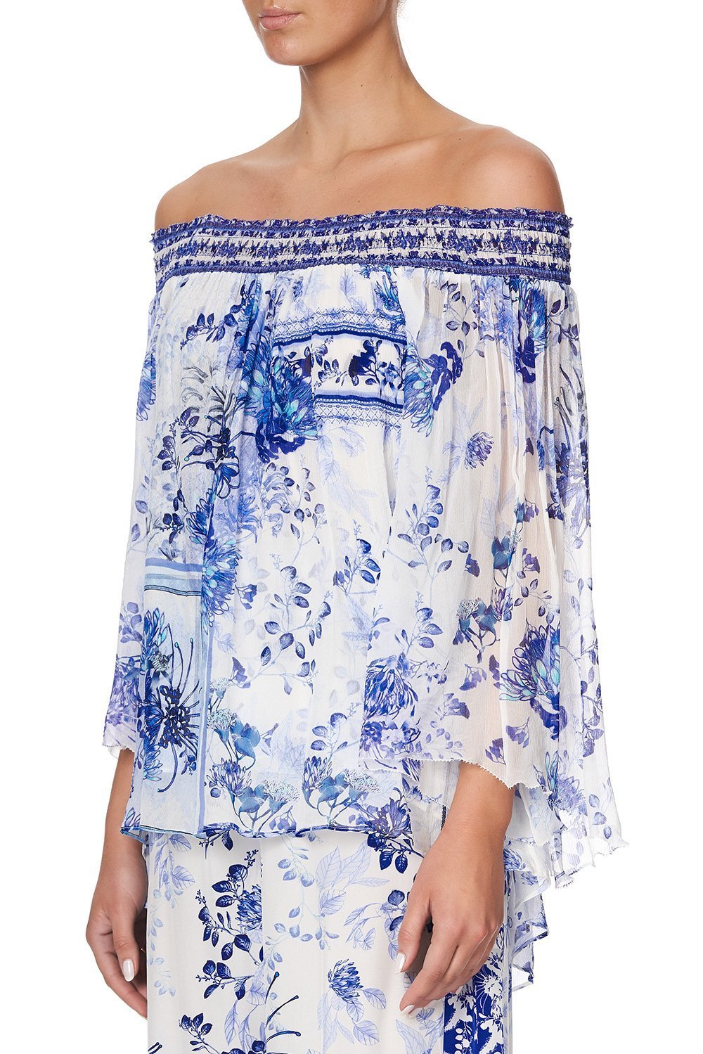 OFF SHOULDER SHIRRED BLOUSE CARDS FROM THE COAST