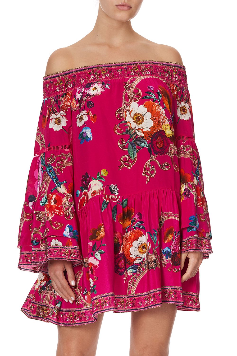 OFF SHOULDER DRESS WITH SMOCKING APPLE EYED