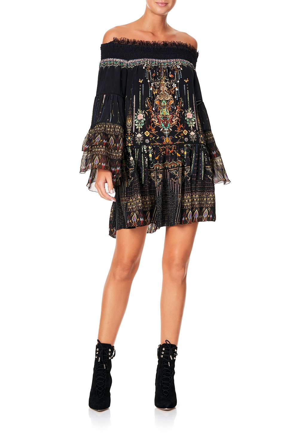 CAMILLA OFF SHOULDER DRESS WITH SMOCKING REBELLE REBELLE