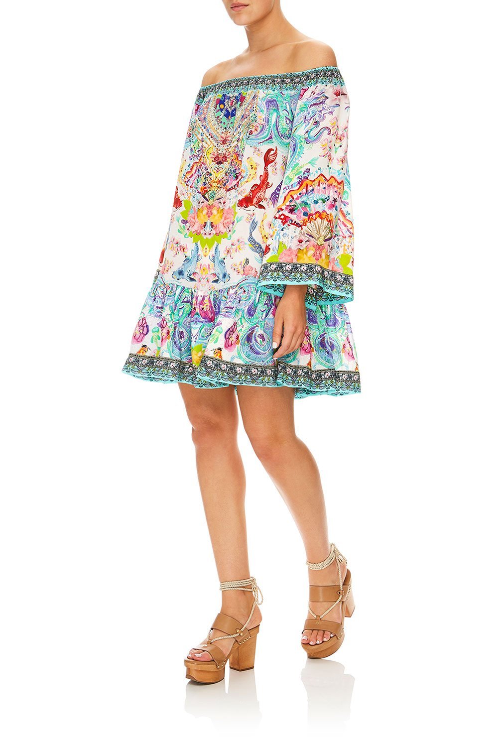 CAMILLA DRAGON DIVINITY OFF SHOULDER FRILL HEM DRESS