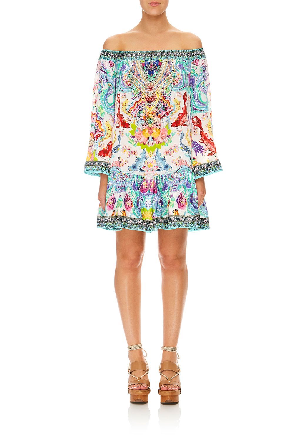 CAMILLA DRAGON DIVINITY OFF SHOULDER FRILL HEM DRESS