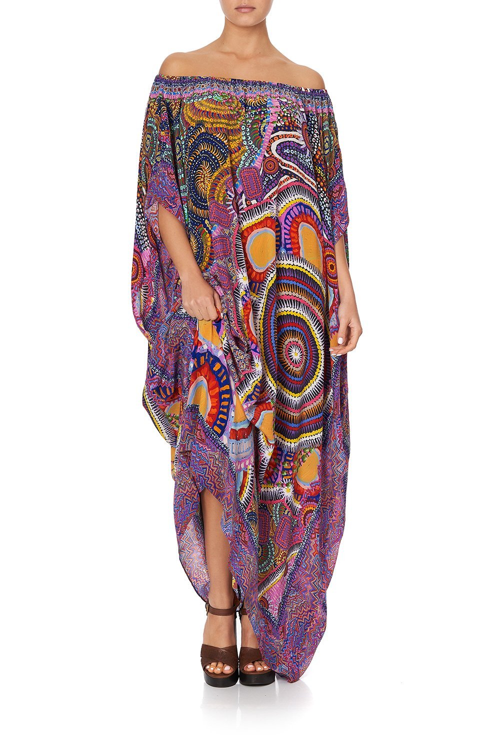 OFF SHOULDER KAFTAN WITH SPLIT WARLU DREAMING