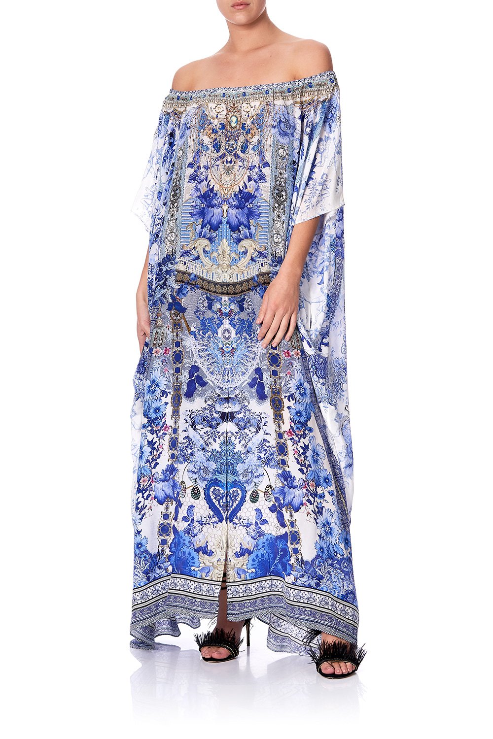 OFF SHOULDER KAFTAN WITH SPLIT PAINTED PROVINCIAL
