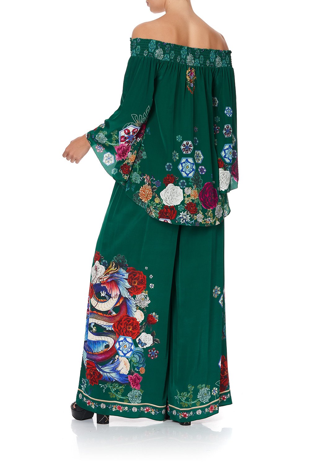 OFF SHOULDER SHIRRED BLOUSE EMERALD'S ORBIT