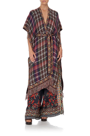 TIE FRONT PONCHO WITH FRINGING PAVED IN PAISLEY