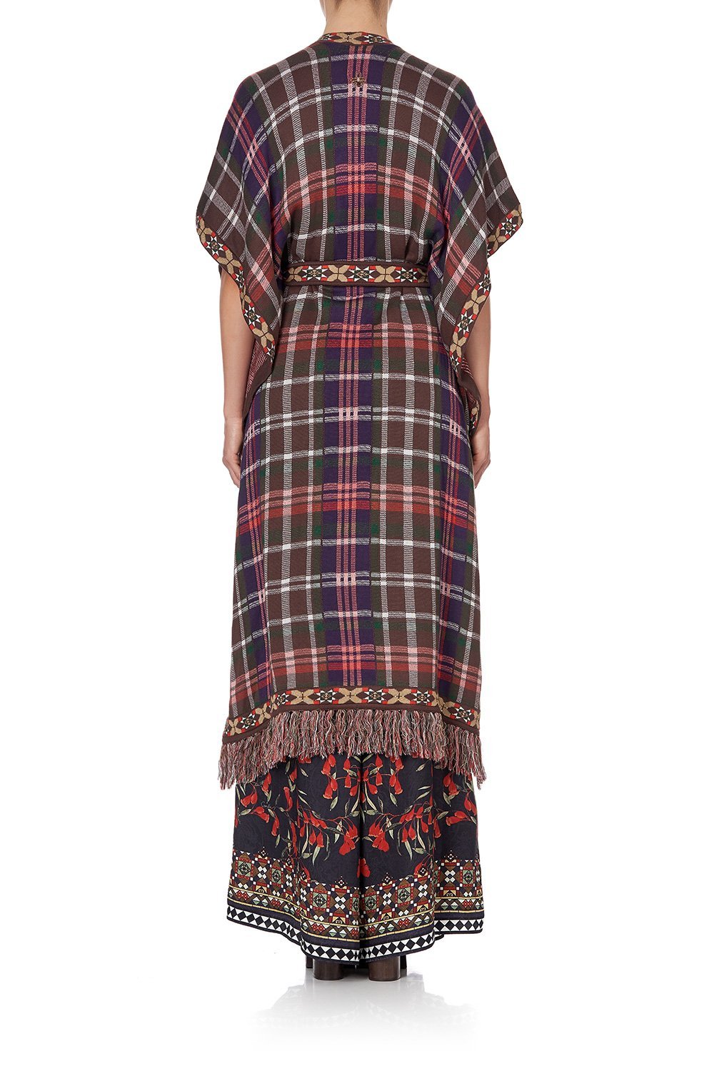 TIE FRONT PONCHO WITH FRINGING PAVED IN PAISLEY