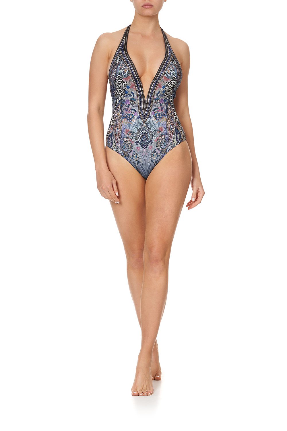 PLUNGE V HALTER ONE PIECE FESTIVAL EXPRESS