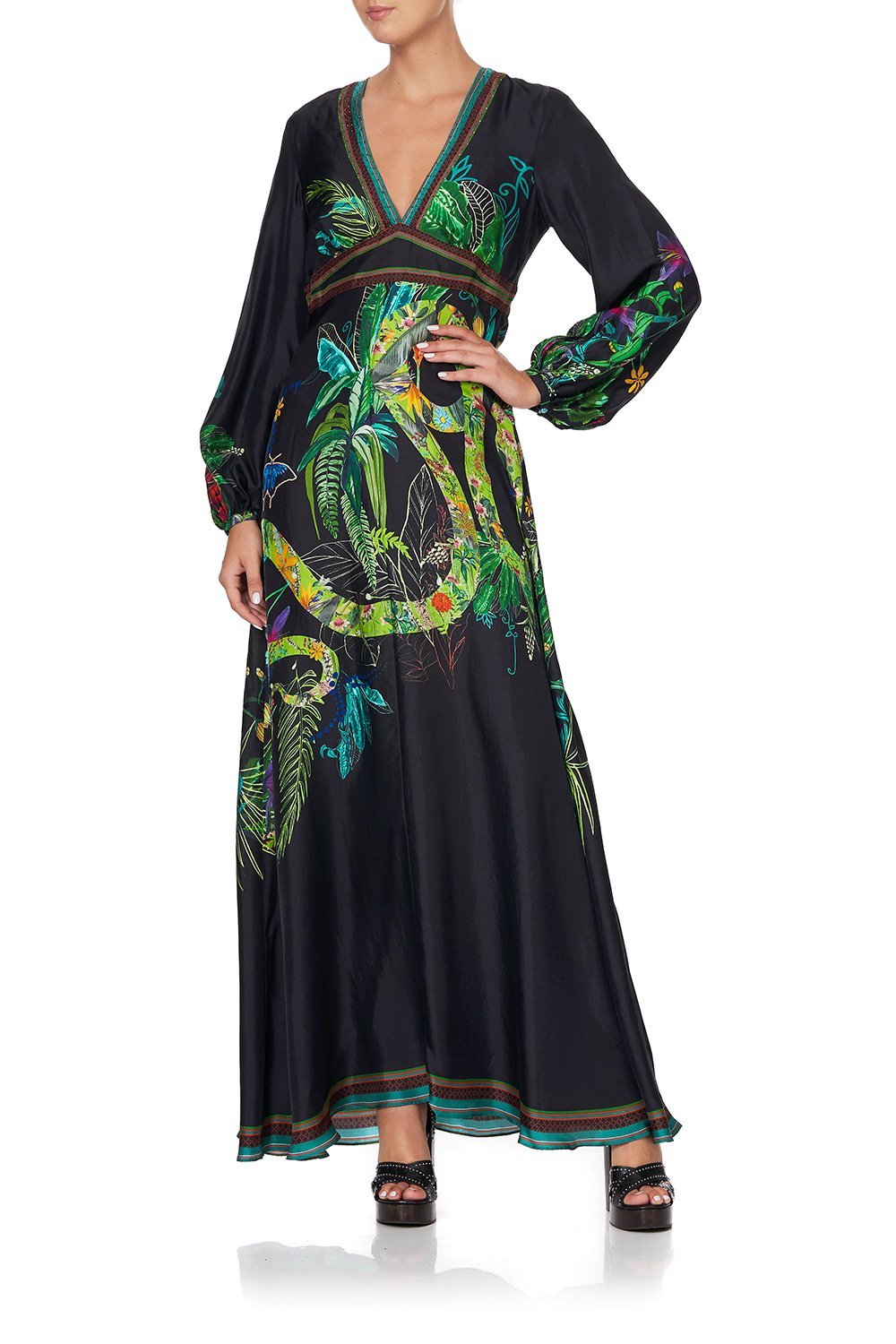 PRINTED LANTERN SLEEVE DRESS RIVER CRUISE