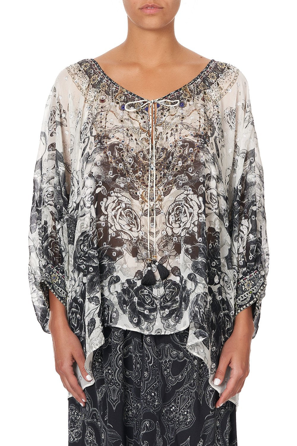 RAGLAN SLEEVE BLOUSE WITH CUFF MIDNIGHT PEARL