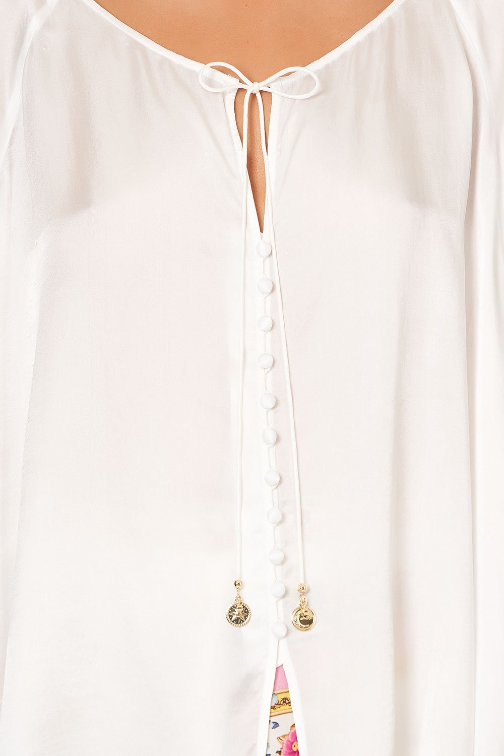 RAGLAN SLEEVE BUTTON UP TOP SOLID CREAM