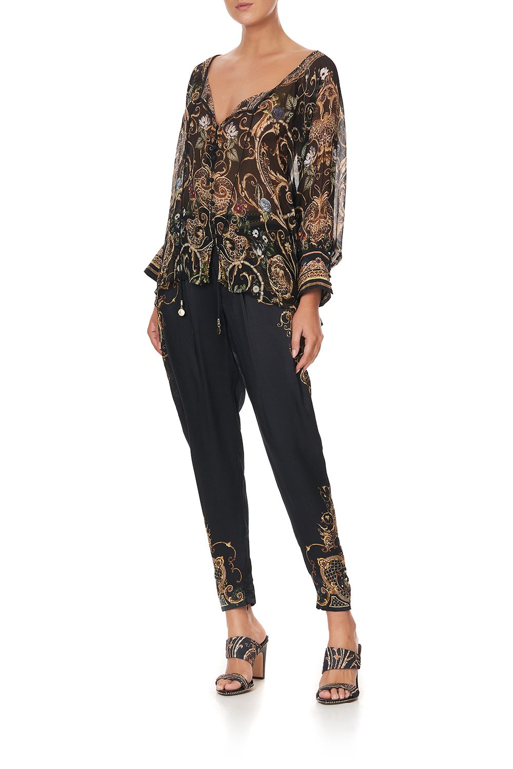 RAGLAN SLEEVE BUTTON UP TOP STUDIO 54