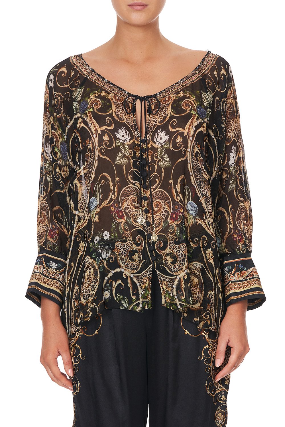 RAGLAN SLEEVE BUTTON UP TOP STUDIO 54