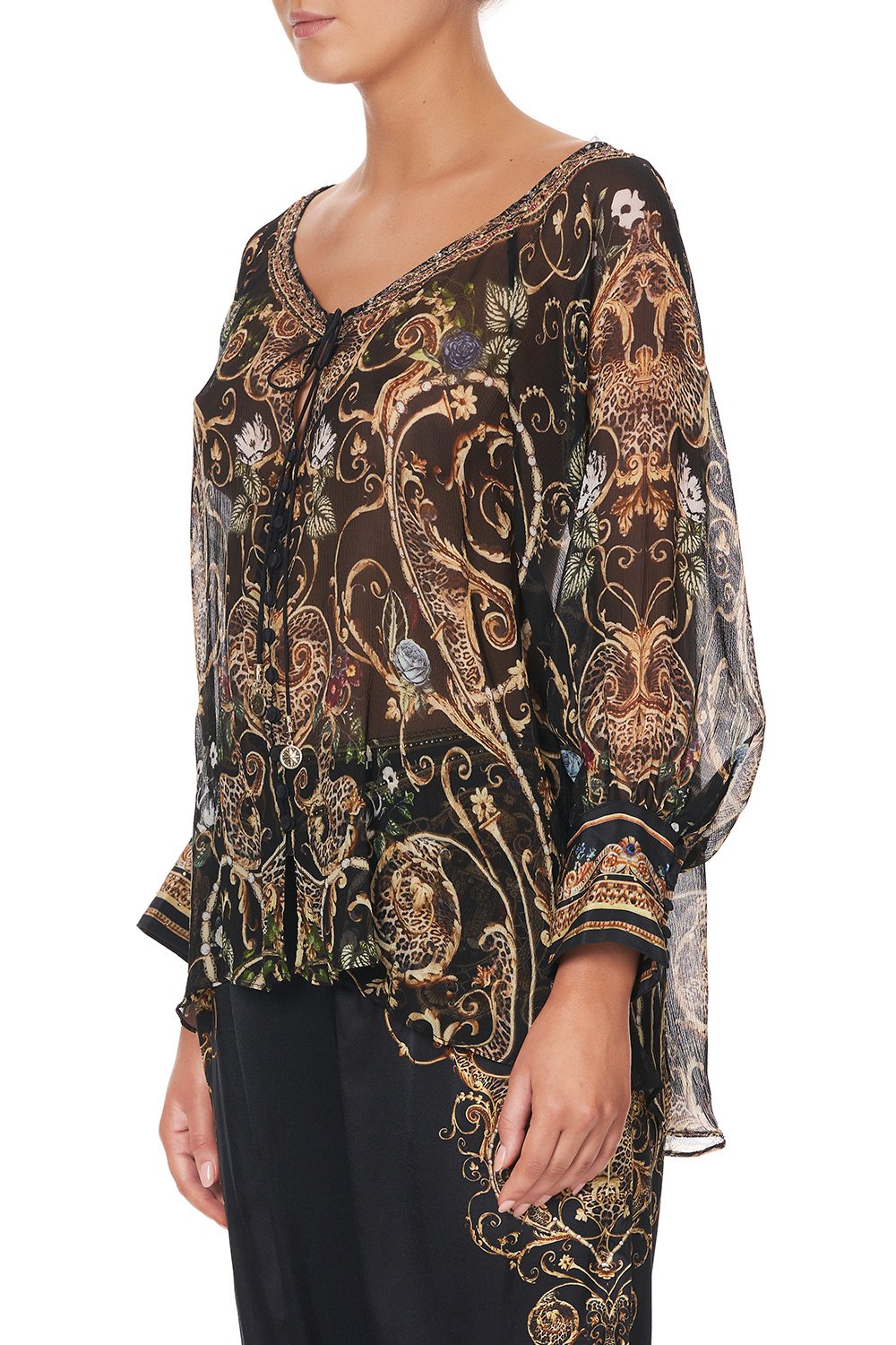 RAGLAN SLEEVE BUTTON UP TOP STUDIO 54