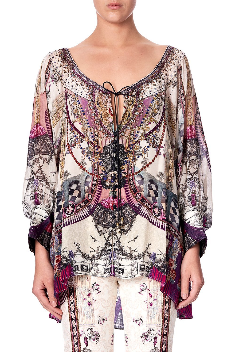 RAGLAN SLEEVE BUTTON UP TOP VIOLET CITY