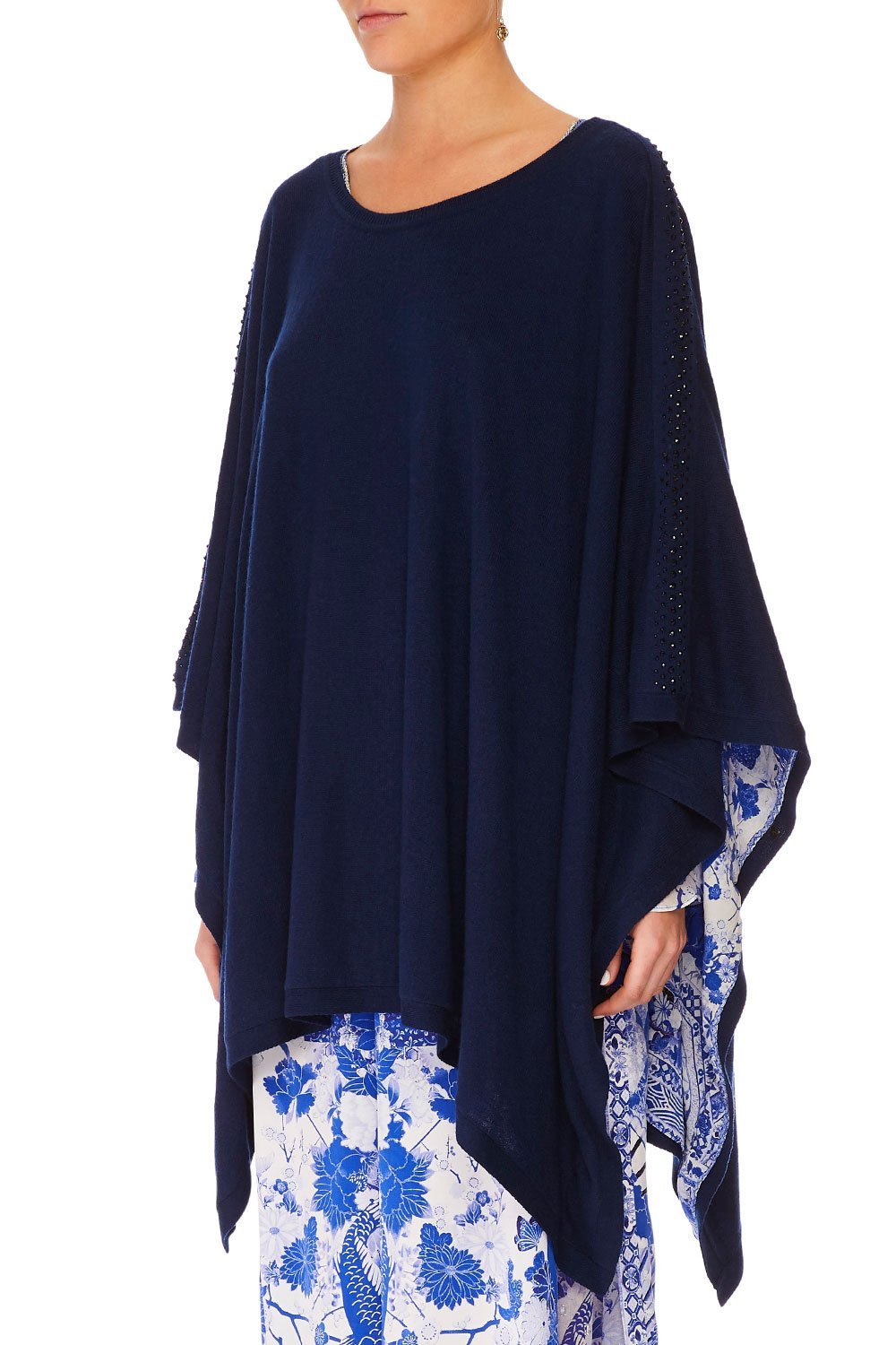 CAMILLA THE FAN SEA ROUND NECK PONCHO W FULL LINING