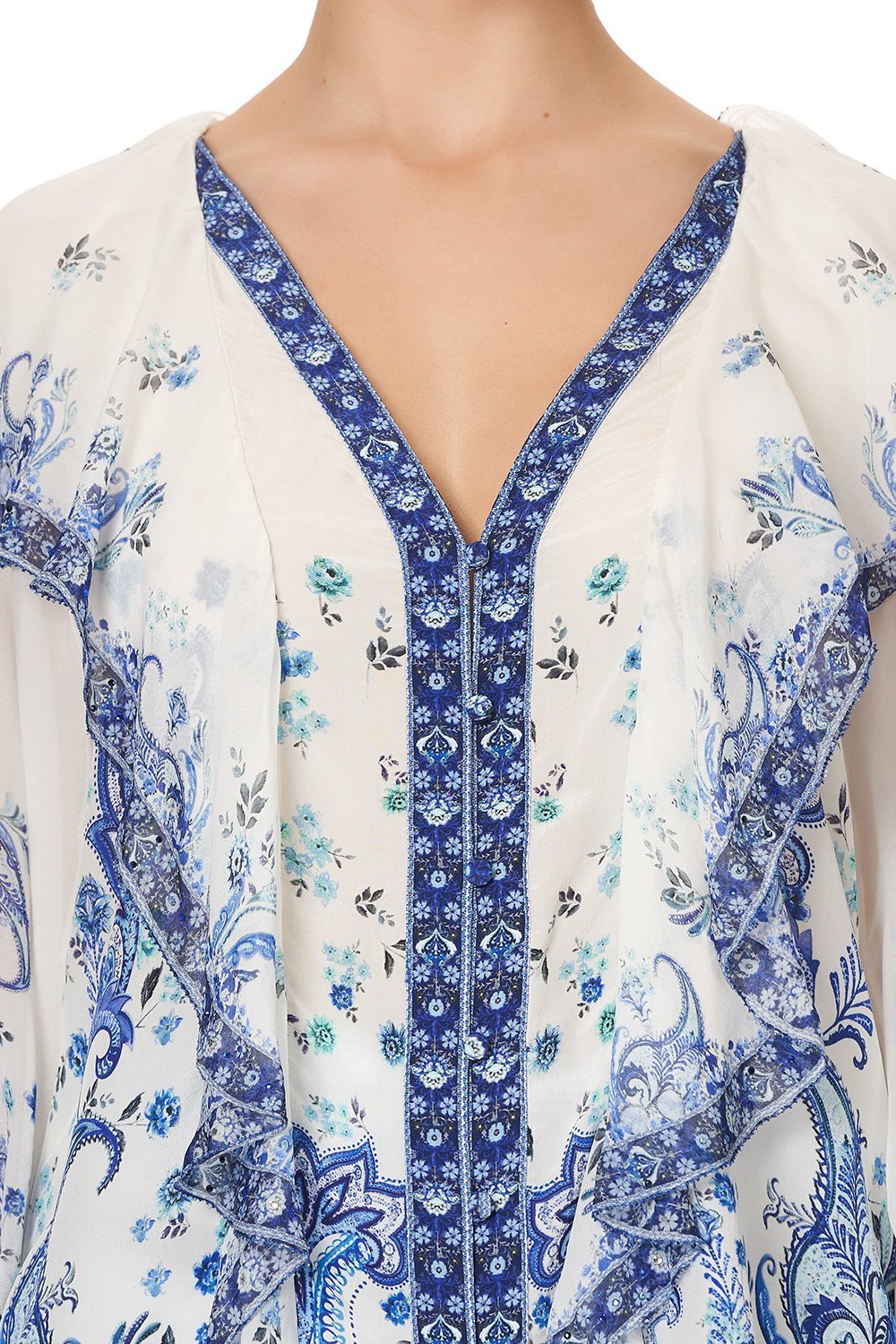 RUFFLE FRONT BLOUSE TALKING ABOUT A REVOLUTION